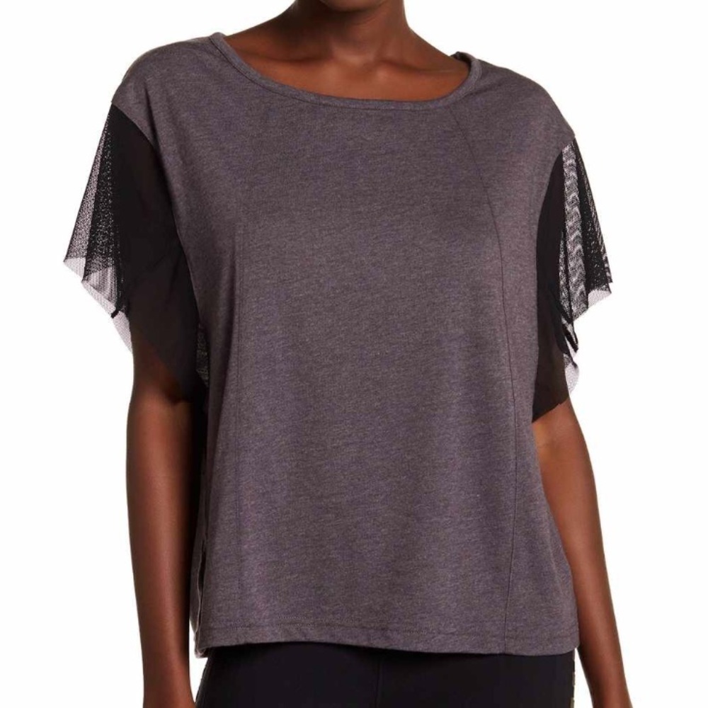 Free People Wild Graphic Tee Mesh Sleeve Top Boho Edgy Festival NWT Medium Fun